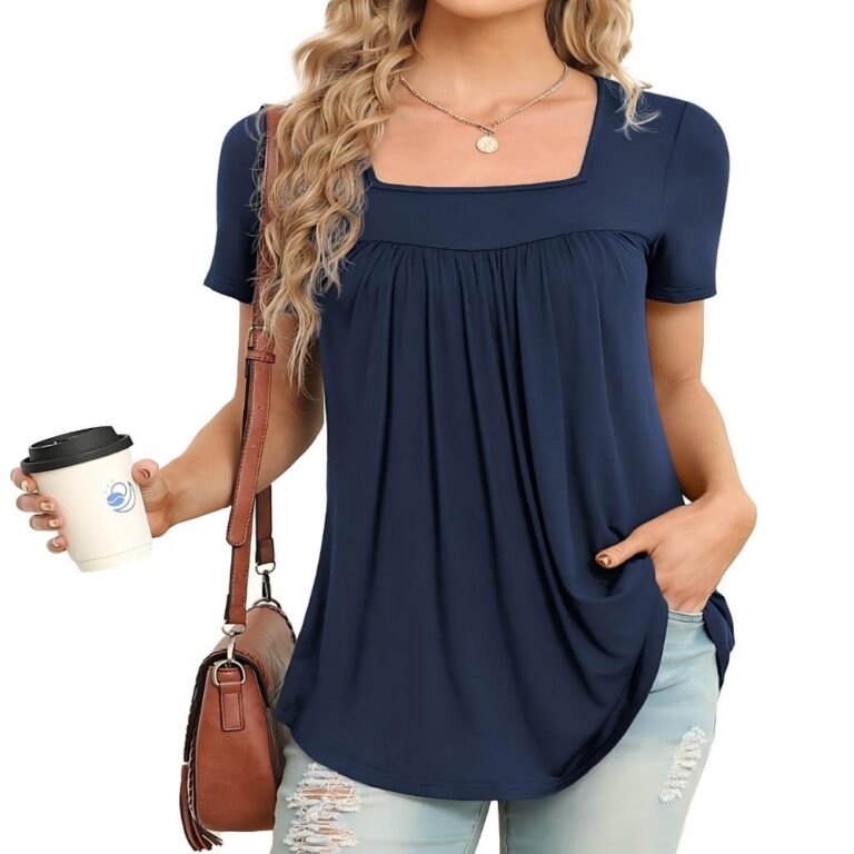 Square Neck Ruched Short Sleeve Tops Square Neck Ruched Short Sleeve Tops