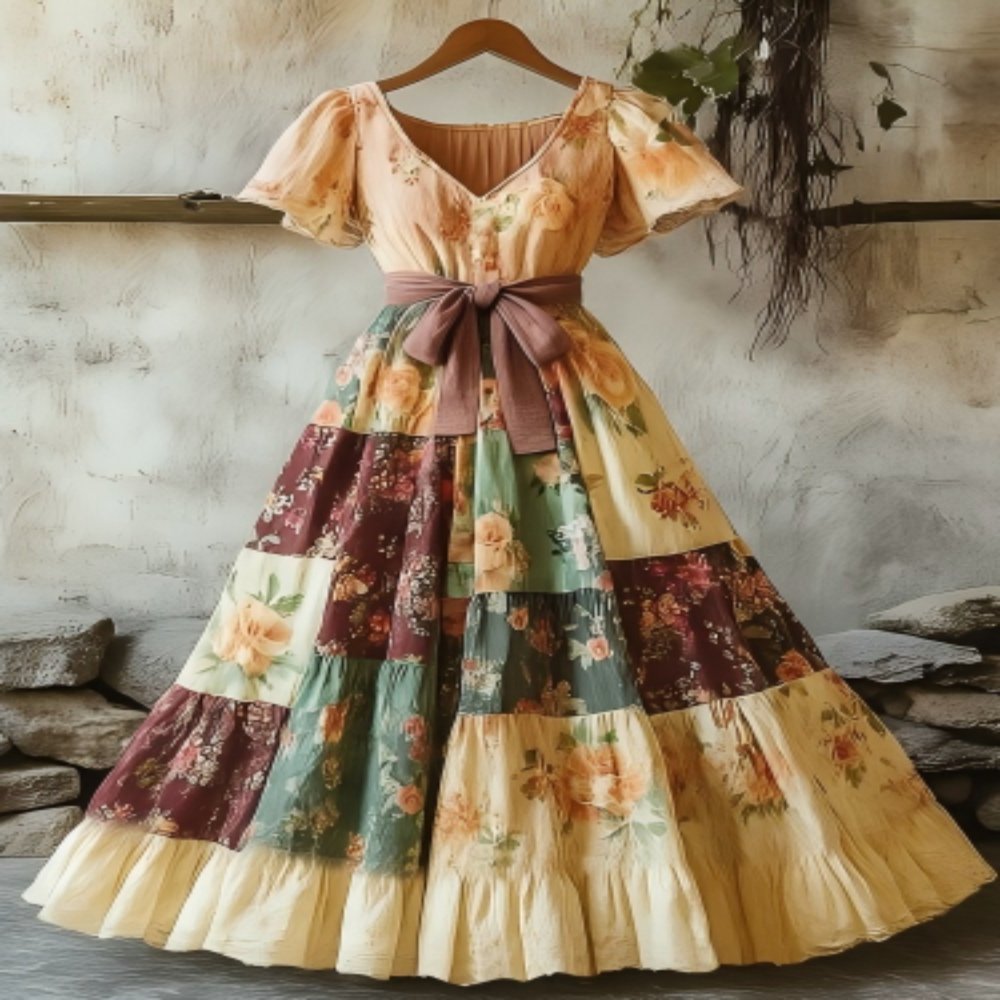 Lace Trim Dresses Women's Short Sleeve V-Neck ApparelMaxi Dress