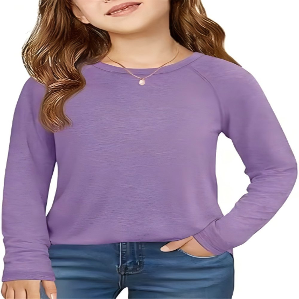 Girls' T-Shirts ApparelCrew Neck Curved Hem Raglan Long Sleeve