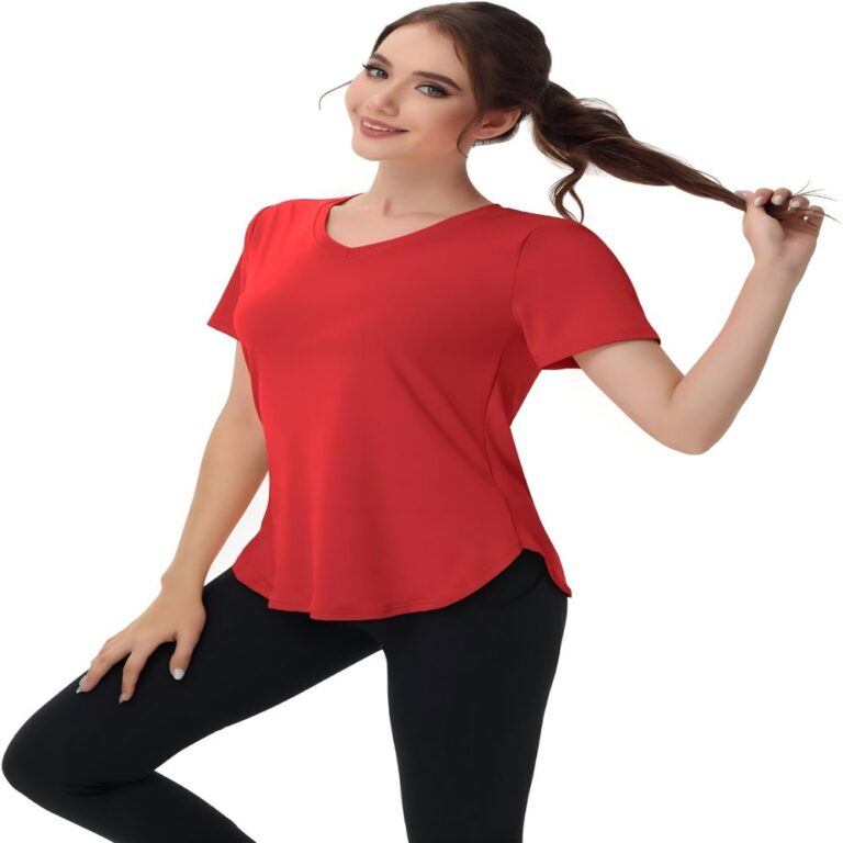 V-Neck Three-Quarter Sleeve Tops V-Neck Curved Hem Slim Fit Short Sleeve Apparel
