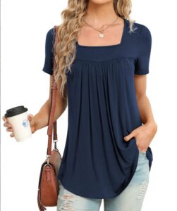 Square Neck Ruched Short Sleeve Tops