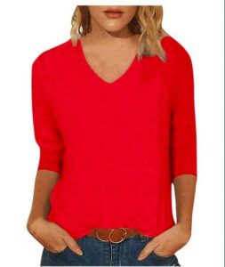 V-Neck Three-Quarter Sleeve Tops