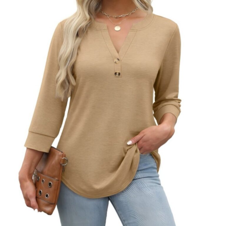 Women's Clothing Women's Long Sleeve V-Neck Polo Apparel