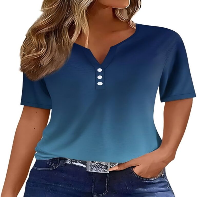 Button Short Sleeve Tops V-Neck Button Short Sleeve Tops